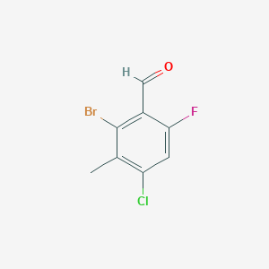molecular formula C8H5BrClFO B13970506 2-Bromo-4-chloro-6-fluoro-3-methylbenzaldehyde 