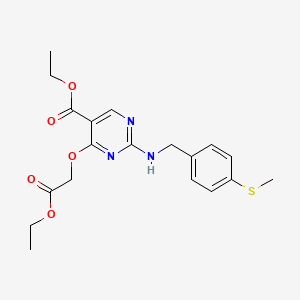 molecular formula C19H23N3O5S B13970687 Ethyl 4-(2-ethoxy-2-oxoethoxy)-2-((4-(methylthio)benzyl)amino)pyrimidine-5-carboxylate 