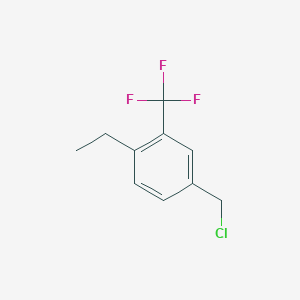 molecular formula C10H10ClF3 B13970779 Benzene, 4-(chloromethyl)-1-ethyl-2-(trifluoromethyl)- 