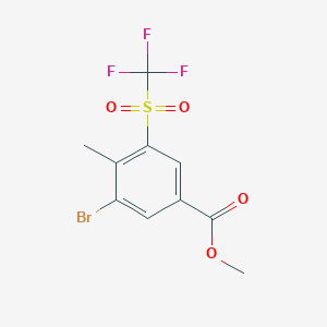 molecular formula C10H8BrF3O4S B13971177 Methyl 3-bromo-4-methyl-5-((trifluoromethyl)sulfonyl)benzoate 