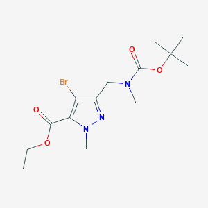 molecular formula C14H22BrN3O4 B13971686 ethyl 4-bromo-3-(((tert-butoxycarbonyl)(methyl)amino)methyl)-1-methyl-1H-pyrazole-5-carboxylate 