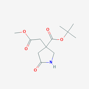 molecular formula C12H19NO5 B13971740 Methyl 3-[(1,1-dimethylethoxy)carbonyl]-5-oxo-3-pyrrolidineacetate CAS No. 362706-46-5