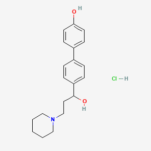 molecular formula C20H26ClNO2 B13971847 alpha-(4'-Hydroxy-4-biphenylyl)-1-piperidinepropanol hydrochloride CAS No. 50910-26-4