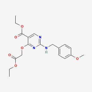molecular formula C19H23N3O6 B13972825 Ethyl 4-(2-ethoxy-2-oxoethoxy)-2-((4-methoxybenzyl)amino)pyrimidine-5-carboxylate 
