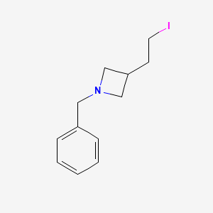 molecular formula C12H16IN B13973371 1-Benzyl-3-(2-iodoethyl)azetidine 