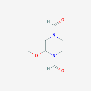 molecular formula C7H12N2O3 B13973374 2-Methoxypiperazine-1,4-dicarbaldehyde CAS No. 61020-10-8