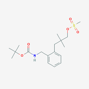 molecular formula C18H29NO5S B13973620 3-(2-(((Tert-butoxycarbonyl)amino)methyl)phenyl)-2,2-dimethylpropyl methanesulfonate 