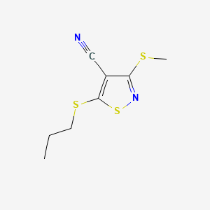 molecular formula C8H10N2S3 B13973691 4-Isothiazolecarbonitrile, 3-(methylthio)-5-(propylthio)- CAS No. 37572-29-5