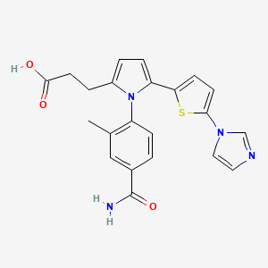 molecular formula C22H20N4O3S B13975078 1-[4-(Aminocarbonyl)-2-methylphenyl]-5-[5-(1H-imidazol-1-yl)-2-thienyl]-1H-pyrrole-2-propanoic acid CAS No. 1208315-25-6