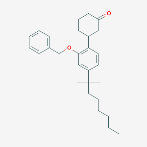 molecular formula C28H38O2 B139751 Cyclohexanone, 3-[4-(1,1-dimethylheptyl)-2-(phenylmethoxy)phenyl]- CAS No. 70434-13-8
