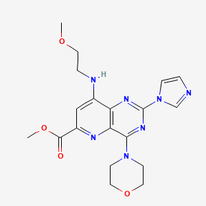 molecular formula C19H23N7O4 B13976221 Methyl 2-(1H-imidazol-1-yl)-8-[(2-methoxyethyl)amino]-4-morpholin-4-ylpyrido[3,2-d]pyrimidine-6-carboxylate 