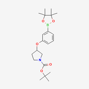 molecular formula C21H32BNO5 B13976545 tert-Butyl 3-(3-(4,4,5,5-tetramethyl-1,3,2-dioxaborolan-2-yl)phenoxy)pyrrolidine-1-carboxylate 
