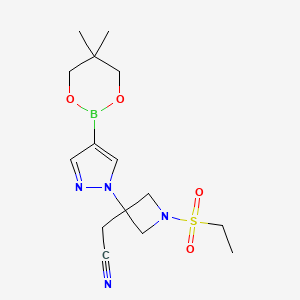 molecular formula C15H23BN4O4S B13976710 2-[3-[4-(5,5-Dimethyl-1,3,2-dioxaborinan-2-yl)pyrazol-1-yl]-1-ethylsulfonylazetidin-3-yl]acetonitrile 