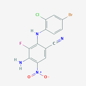 molecular formula C13H7BrClFN4O2 B1397741 4-Amino-2-(4-bromo-2-chlorophenylamino)-3-fluoro-5-nitrobenzonitrile CAS No. 917980-13-3