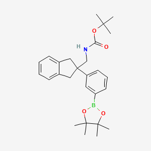 molecular formula C27H36BNO4 B13977627 tert-Butyl ((2-(3-(4,4,5,5-tetramethyl-1,3,2-dioxaborolan-2-yl)phenyl)-2,3-dihydro-1H-inden-2-yl)methyl)carbamate 