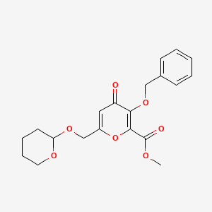 molecular formula C20H22O7 B13977707 Methyl 4-oxo-3-(phenylmethoxy)-6-[[(tetrahydro-2H-pyran-2-yl)oxy]methyl]-4H-pyran-2-carboxylate 