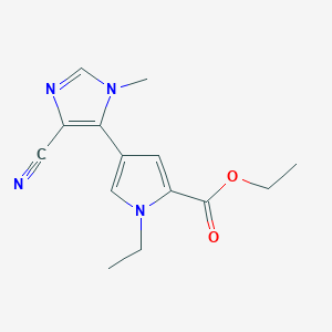 molecular formula C14H16N4O2 B13977746 Ethyl 4-(4-cyano-1-methyl-1H-imidazol-5-yl)-1-ethyl-1H-pyrrole-2-carboxylate 