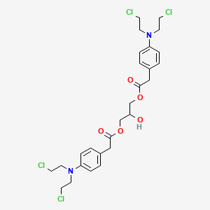molecular formula C27H34Cl4N2O5 B13977785 Acetic acid, (p-(bis(2-chloroethyl)amino)phenyl)-, 2-hydroxy-1,3-propanediyl ester CAS No. 38358-06-4