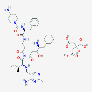 molecular formula C47H72N10O13 B139782 5-(4-Aminopiperidyl-1-carbonyl)-L-2,6-phenylalanyl-beta-alanyl-(4S-amino-3S-hydroxy-5-cyclohexyl)-pentancarbonyl-L-isoleucyl-aminomethyl-4-amino-2-methylpyrimidine citrate CAS No. 126722-78-9