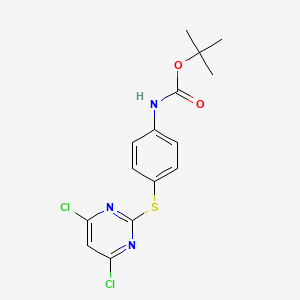 molecular formula C15H15Cl2N3O2S B1397850 [4-(4,6-Dichloropyrimidin-2-ylsulfanyl)phenyl]carbamic acid tert-butyl ester CAS No. 1215081-83-6
