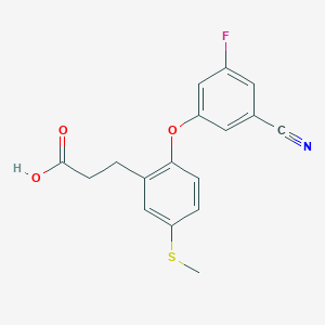 molecular formula C17H14FNO3S B13978617 3-[2-(3-Cyano-5-fluorophenoxy)-5-methylsulfanylphenyl]propanoic acid CAS No. 1672665-67-6