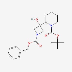molecular formula C21H30N2O5 B1397927 叔丁基2-(1-((苄氧羰基)-3-羟基氮杂环丁-3-基)哌啶-1-甲酸酯 CAS No. 934664-27-4