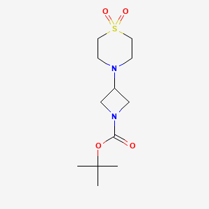 molecular formula C12H22N2O4S B1397952 3-(1,1-Dioxo-1-thiomorpholine-4-YL)azetidine-1-carboxylic acid tert-butyl ester CAS No. 1257293-65-4