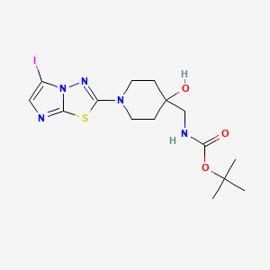 molecular formula C15H22IN5O3S B13979577 Tert-butyl ((4-hydroxy-1-(5-iodoimidazo[2,1-B][1,3,4]thiadiazol-2-YL)piperidin-4-YL)methyl)carbamate 