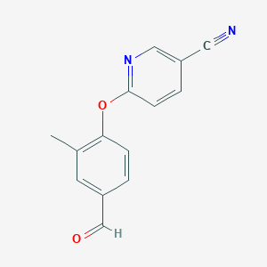 molecular formula C14H10N2O2 B1397986 6-(4-Formyl-2-methylphenoxy)nicotinonitrile CAS No. 676494-24-9