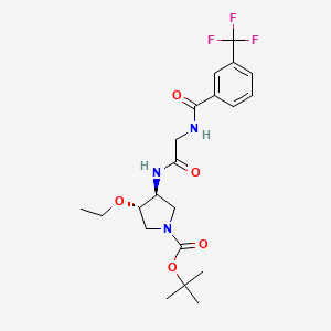 molecular formula C21H28F3N3O5 B1397991 (3S,4S)-tert-Butyl 3-ethoxy-4-(2-(3-(trifluoromethyl)benzamido)acetamido)pyrrolidine-1-carboxylate CAS No. 708273-41-0