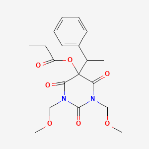 molecular formula C19H24N2O7 B13980125 1,3-Bis(methoxymethyl)-5-propionoxy-5-(1-phenylethyl)barbituric acid CAS No. 37431-41-7