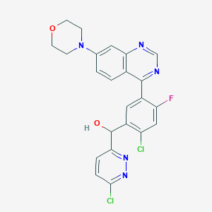 molecular formula C23H18Cl2FN5O2 B13980158 [2-chloro-4-fluoro-5-(7-morpholin-4-ylquinazolin-4-yl)phenyl]-(6-chloropyridazin-3-yl)methanol 