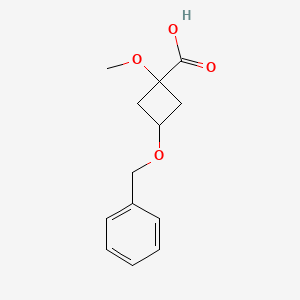 molecular formula C13H16O4 B13981727 1-Methoxy-3-(phenylmethoxy)cyclobutanecarboxylic acid 