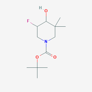 molecular formula C12H22FNO3 B13981729 trans-3-Fluoro-4-hydroxy-5,5-dimethylpiperidine-1-carboxylic acid tert-butyl ester 