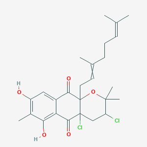 molecular formula C26H32Cl2O5 B13981829 3,4a-Dichloro-10a-(3,7-dimethyl-2,6-octadienyl)-3,4,4a,10a-tetrahydro-6,8-dihydroxy-2,2,7-trimethyl-2h-naphtho[2,3-b]pyran-5,10-dione 