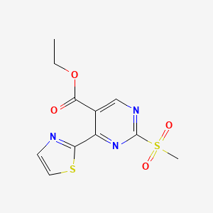 molecular formula C11H11N3O4S2 B13981904 Ethyl 2-methylsulfonyl-4-(1,3-thiazol-2-yl)pyrimidine-5-carboxylate CAS No. 188937-17-9