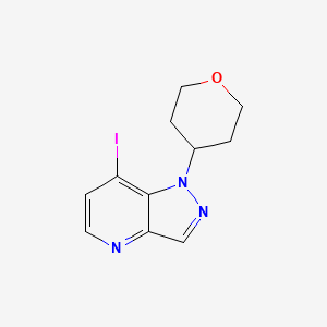 molecular formula C11H12IN3O B13982367 7-Iodo-1-(tetrahydro-2H-pyran-4-yl)-1H-pyrazolo[4,3-b]pyridine 