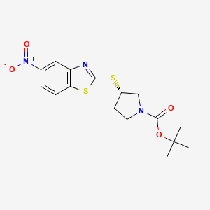 molecular formula C16H19N3O4S2 B13982440 (S)-3-(5-Nitro-benzothiazol-2-ylsulfanyl)-pyrrolidine-1-carboxylic acid tert-butyl ester 
