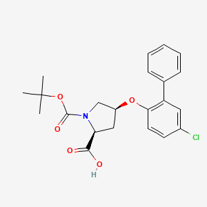 molecular formula C22H24ClNO5 B1398268 (2S,4S)-1-(tert-Butoxycarbonyl)-4-[(5-chloro[1,1'-biphenyl]-2-yl)oxy]-2-pyrrolidinecarboxylic acid CAS No. 1354486-36-4