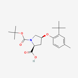 molecular formula C21H31NO5 B1398269 (2S,4S)-1-(tert-Butoxycarbonyl)-4-[2-(tert-butyl)-4-methylphenoxy]-2-pyrrolidinecarboxylic acid CAS No. 1354486-60-4