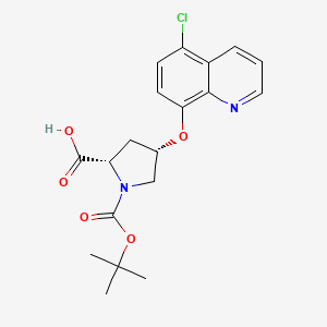 molecular formula C19H21ClN2O5 B1398272 (2S,4S)-1-(tert-Butoxycarbonyl)-4-[(5-chloro-8-quinolinyl)oxy]-2-pyrrolidinecarboxylic acid CAS No. 1354487-35-6