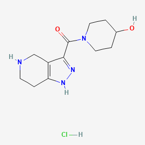molecular formula C12H19ClN4O2 B1398288 (4-Hydroxy-1-piperidinyl)(4,5,6,7-tetrahydro-1H-pyrazolo[4,3-c]pyridin-3-yl)methanone hydrochloride CAS No. 1220033-85-1