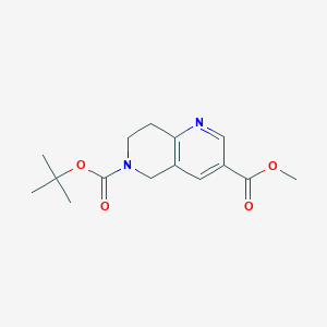 molecular formula C15H20N2O4 B13982889 6-(tert-Butyl) 3-methyl 7,8-dihydro-1,6-naphthyridine-3,6(5H)-dicarboxylate 