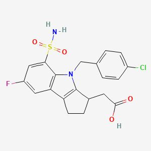 molecular formula C20H18ClFN2O4S B13983686 2-(4-(4-Chlorobenzyl)-7-fluoro-5-sulfamoyl-1,2,3,4-tetrahydrocyclopenta[b]indol-3-yl)acetic acid 