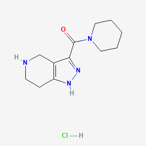 molecular formula C12H19ClN4O B1398379 1-Piperidinyl(4,5,6,7-tetrahydro-1H-pyrazolo-[4,3-c]pyridin-3-yl)methanone hydrochloride CAS No. 1220039-26-8