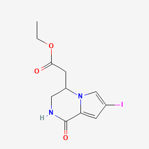 molecular formula C11H13IN2O3 B13983952 Ethyl2-(7-iodo-1-oxo-1,2,3,4-tetrahydropyrrolo[1,2-a]pyrazin-4-yl)acetate 