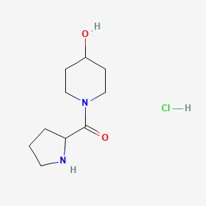 molecular formula C10H19ClN2O2 B1398409 (4-Hydroxy-1-piperidinyl)(2-pyrrolidinyl)-methanone hydrochloride CAS No. 1236256-82-8