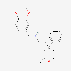 molecular formula C24H33NO3 B13984257 N-(3,4-dimethoxybenzyl)-2-(2,2-dimethyl-4-phenyltetrahydro-2H-pyran-4-yl)ethanamine 