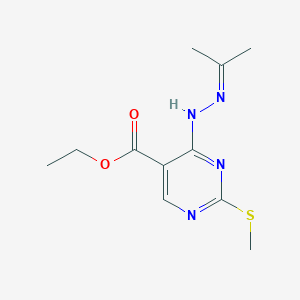 molecular formula C11H16N4O2S B13984403 Ethyl 2-(methylthio)-4-(2-(propan-2-ylidene)hydrazinyl)pyrimidine-5-carboxylate 
