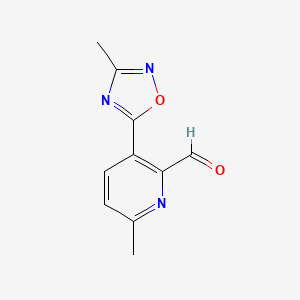 molecular formula C10H9N3O2 B13984530 6-Methyl-3-(3-methyl-1,2,4-oxadiazol-5-yl)picolinaldehyde 